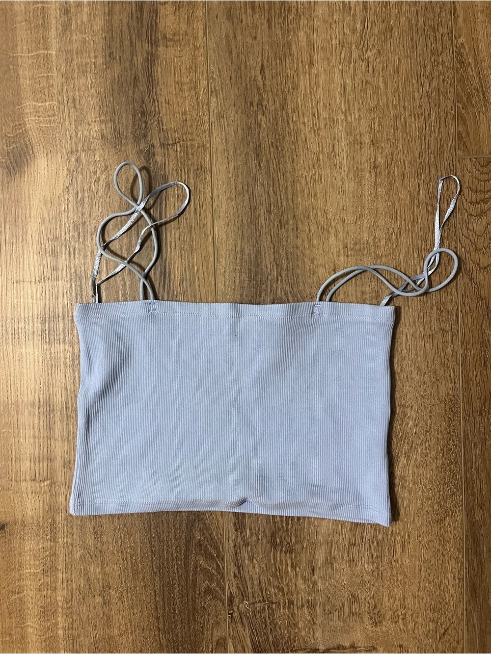 Zara Light Blue Ribbed Strapless-Look Crop Top size large open